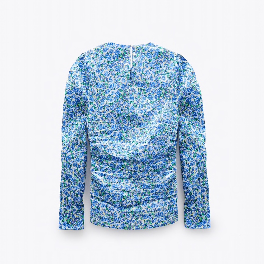 NWT Zara Blue White Floral Cotton Long Sleeve Top XS Garden Party - Picture 10 of 15